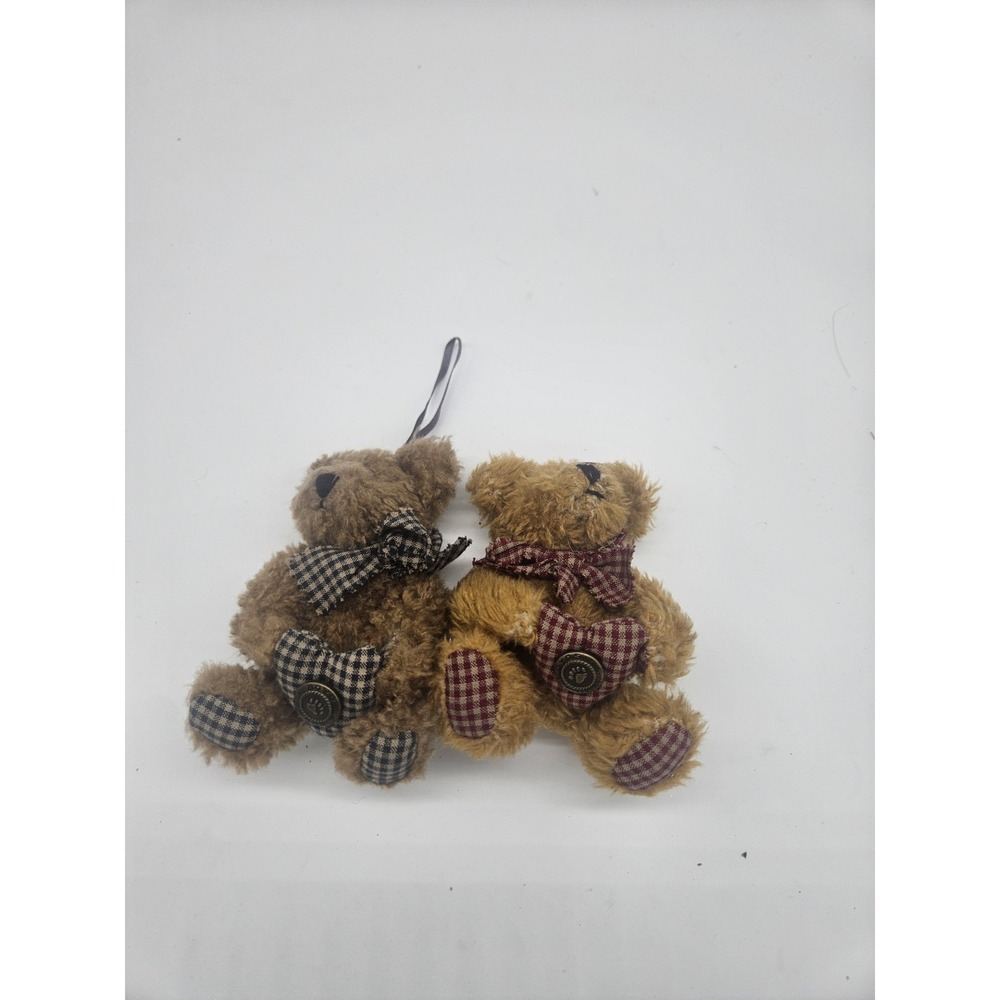 Lot Of 2 Plush Boyds Bear Ornaments Red Checked/Blue Checked